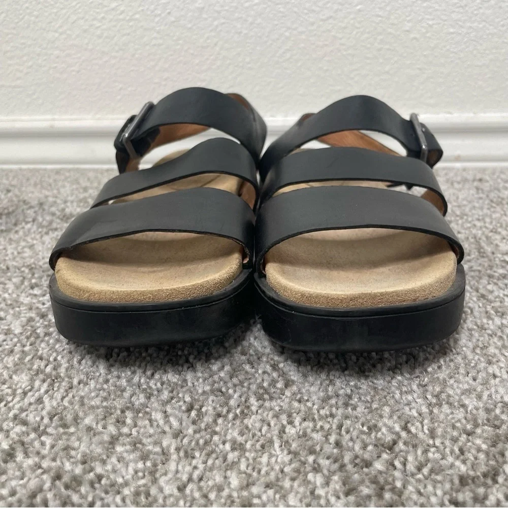 Madewell The Addie Sandal Women's 7.5 Black Triple Strap Slingback Chunky Flats